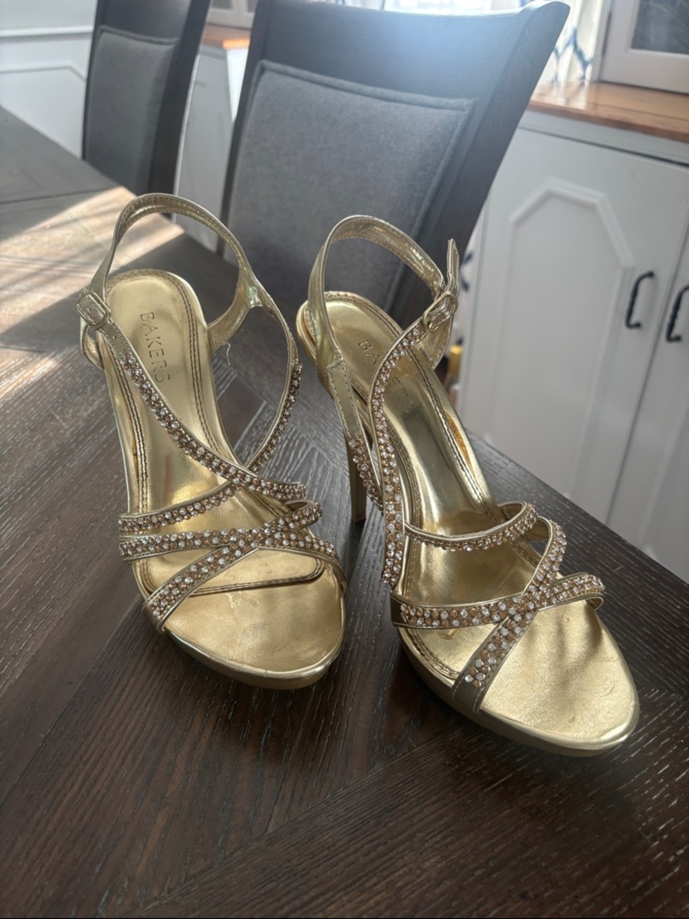 Bakers Gold Crystal-Strap High Heel Sandals